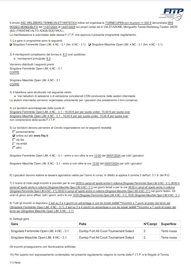 Klicken zum vergrössern/drucken des REGLEMENTS - clicca per ingrandire o per la stampa del Regolamento